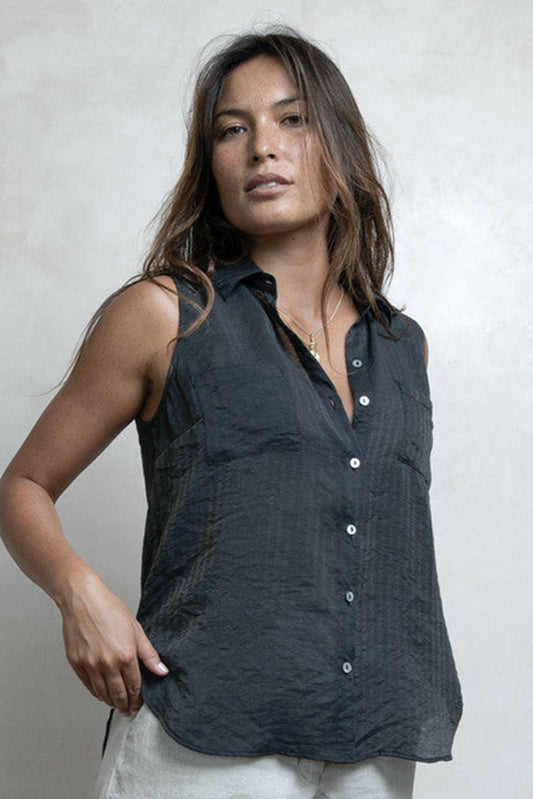 Sleeveless Shirt Silk Cotton Herringbone - MRS Lovejoy - Shirts & Tops
