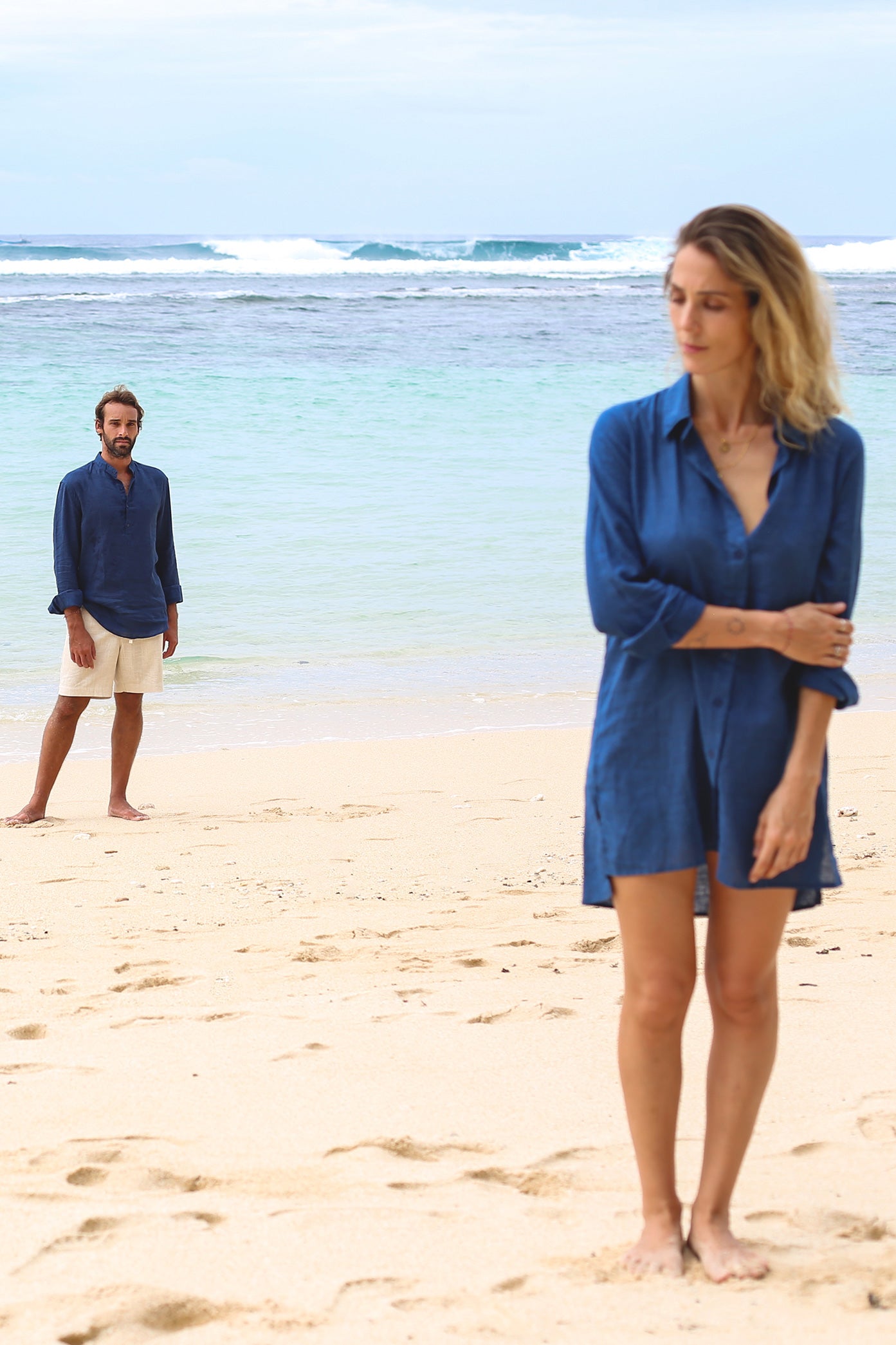 French Linen Shirt Dress Natural Dye - indigo / L French Linen Shirt Dress Natural Dye - indigo / L