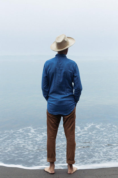 French Linen Evening Shirt Men's Natural Dye - Handmade Bali