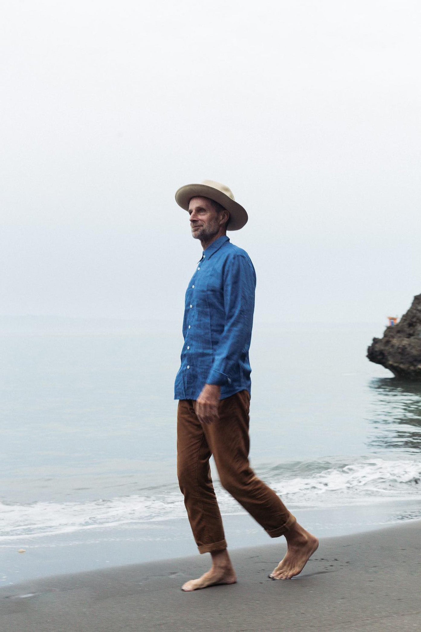 French Linen Evening Shirt Men's Natural Dye - Handmade Bali