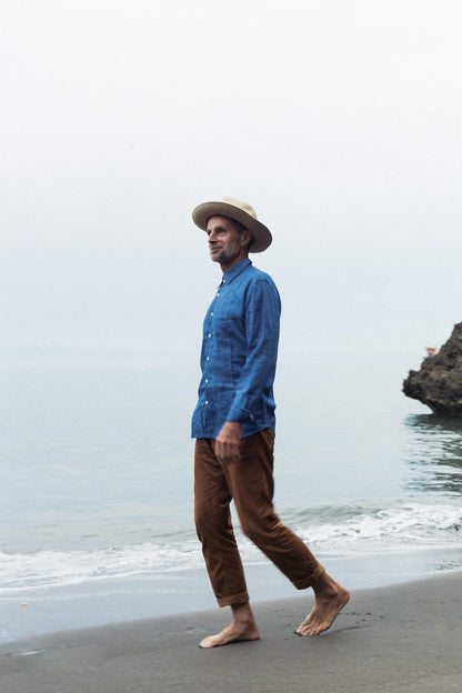 French Linen Evening Shirt Men's Natural Dye - Handmade Bali