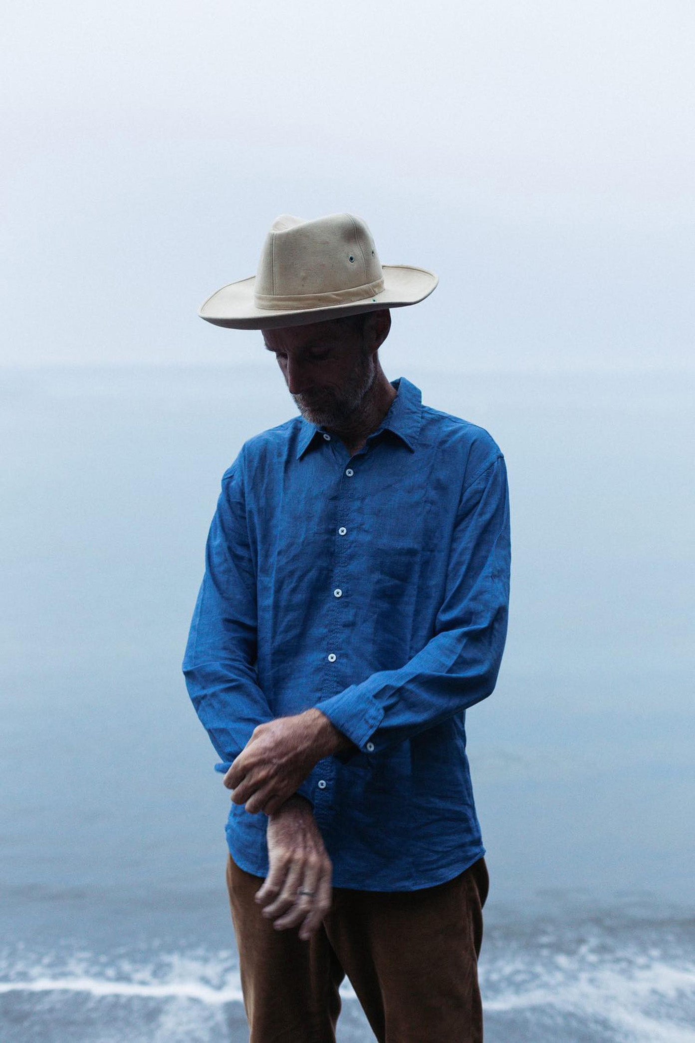 French Linen Evening Shirt Men's Natural Dye - Handmade Bali