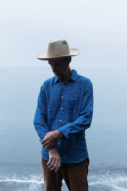 French Linen Evening Shirt Men's Natural Dye - Handmade Bali