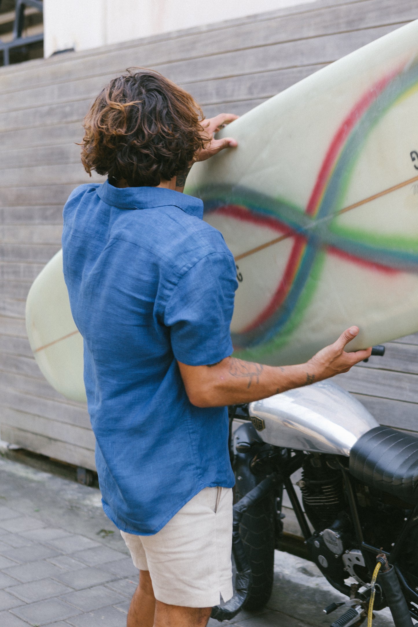 Mens short sleeve French linen shirt