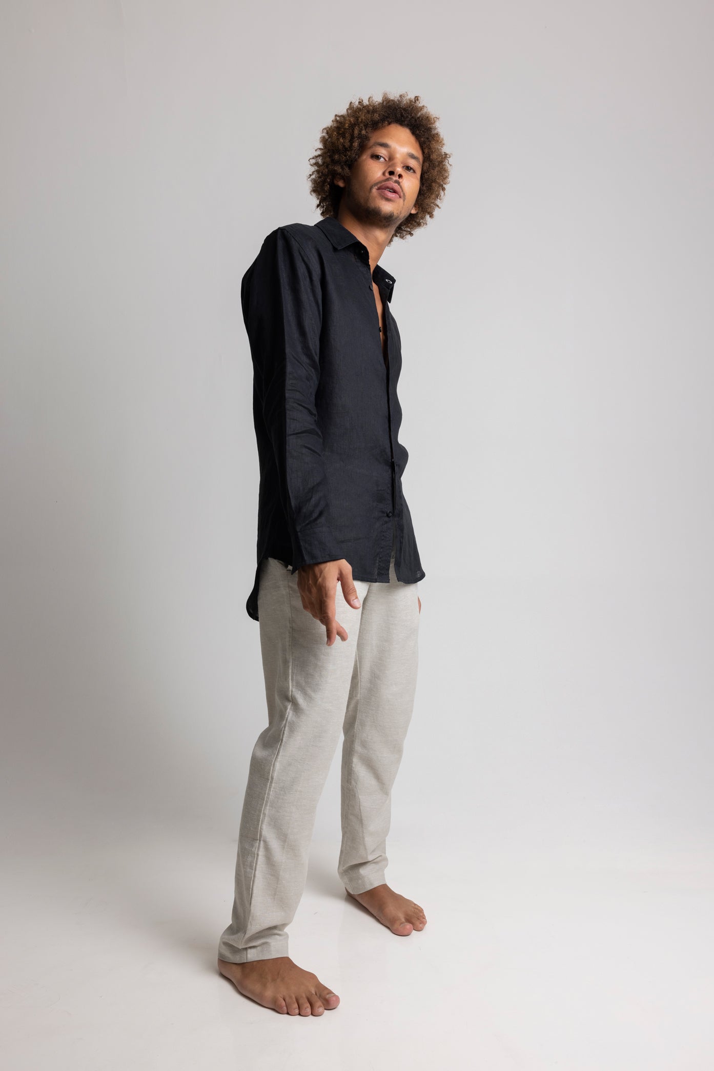 French Linen Evening Shirt Men's Natural Dye - Handmade Bali