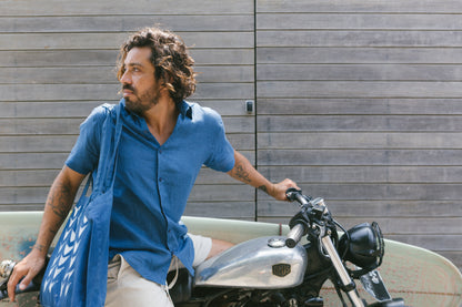 French Linen Daytime Short Sleeve Shirt Men's Natural Dye - Handmade Bali