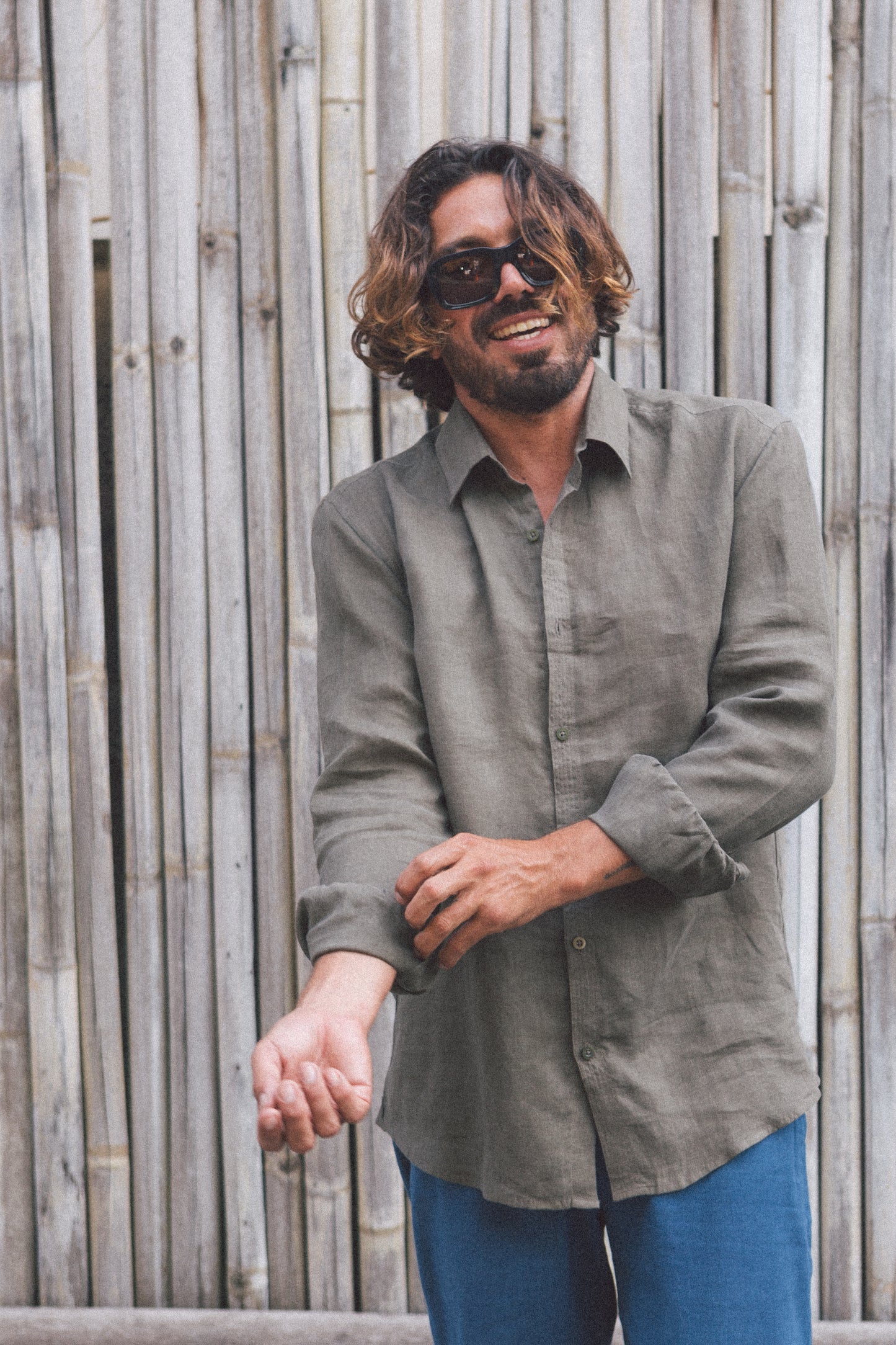 French Linen Daytime Shirt Men's Natural Dye - Handmade Bali