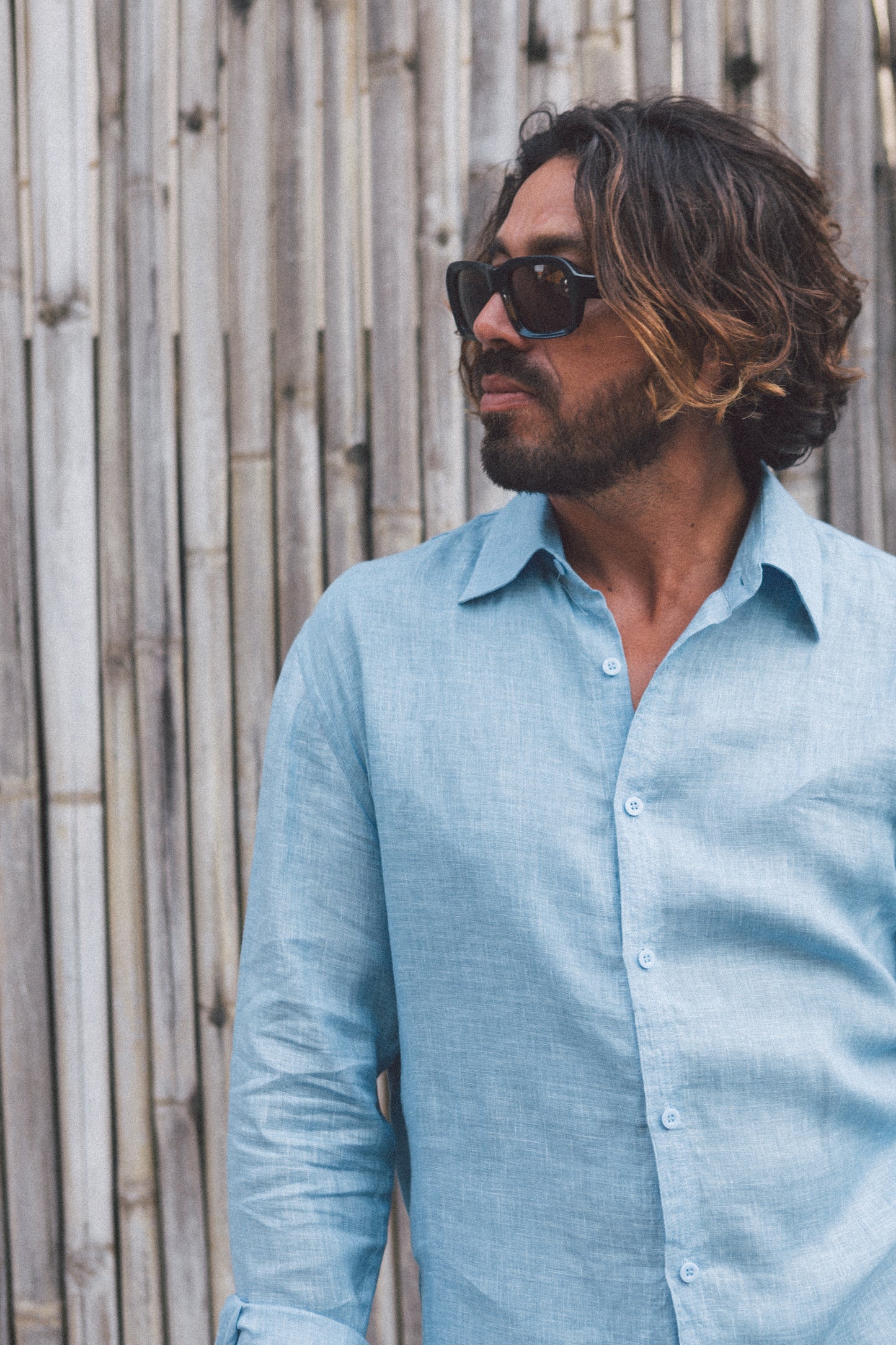 French Linen Evening Shirt Men's Natural Dye - Handmade Bali