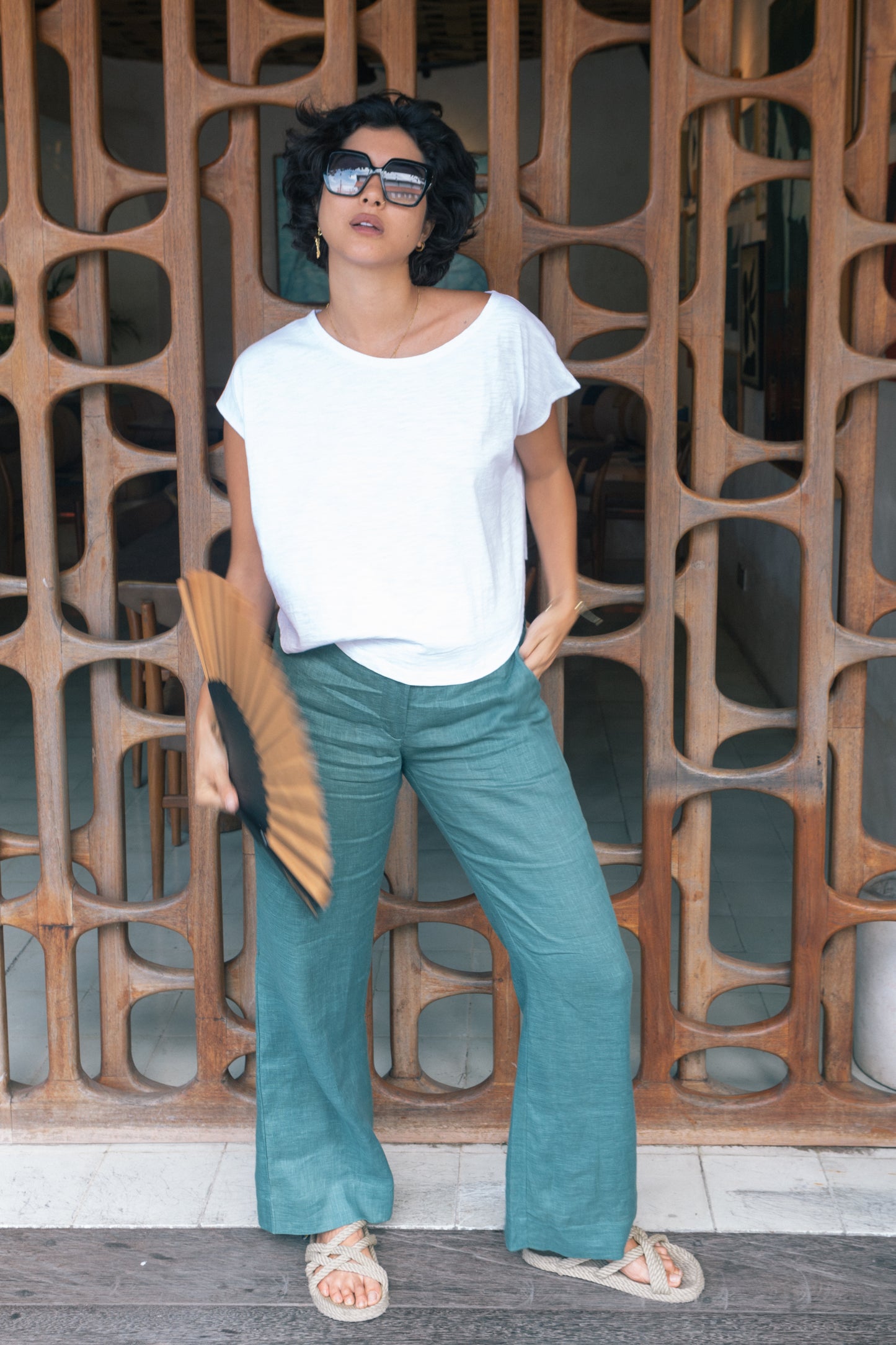 Low Waist Linen Pants Natural Dye Women's - Handmade Bali