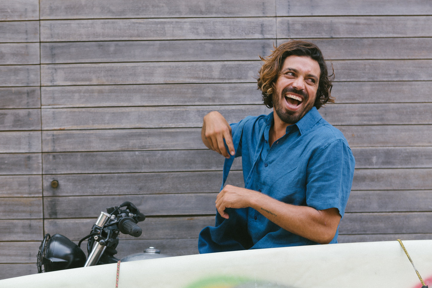 Natural indigo dyed french linen short sleev shirt for men handmade in Bali
