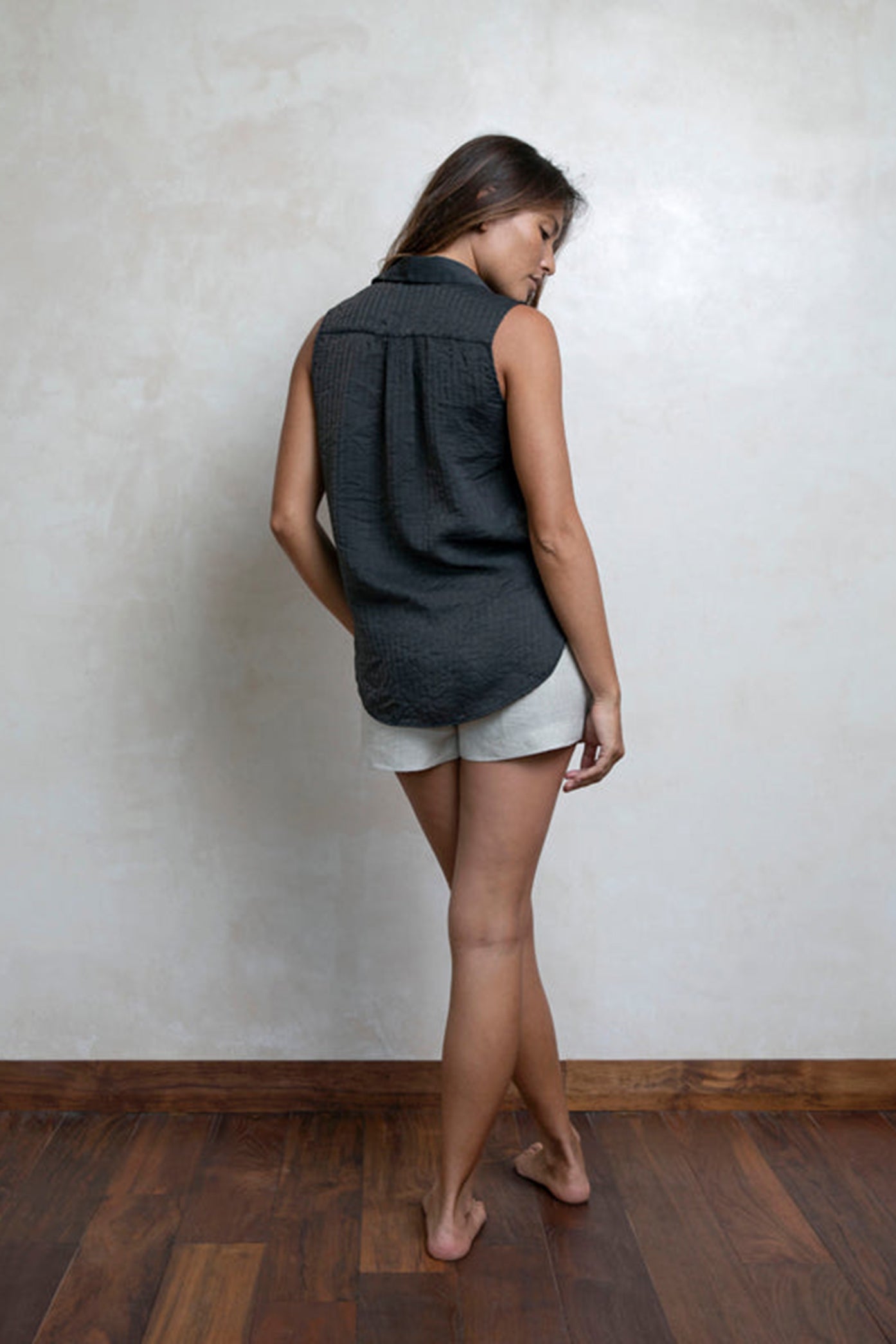 Sleeveless Shirt Silk Cotton Herringbone - MRS Lovejoy - Shirts & Tops